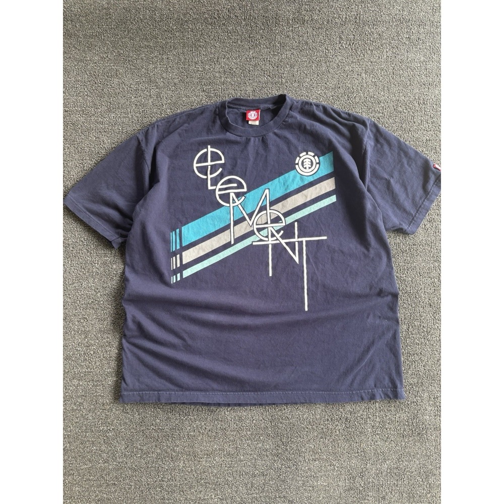 Y2K Element Skateboards Tee Sz XXL Navy Diagonal Stripe Logo Skate Shirt